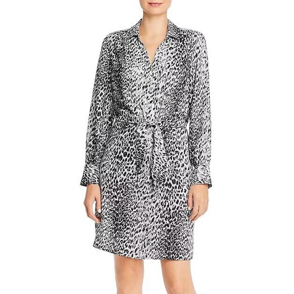 Brochu Walker Madsen Shirt Dress Leopard Print Edgy Office Power Dressing Sz XS